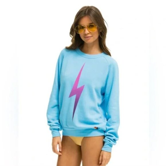 Aviator Nation Bolt Fade Crew Sweatshirt in SkyBlue Pink Purple Sz XS